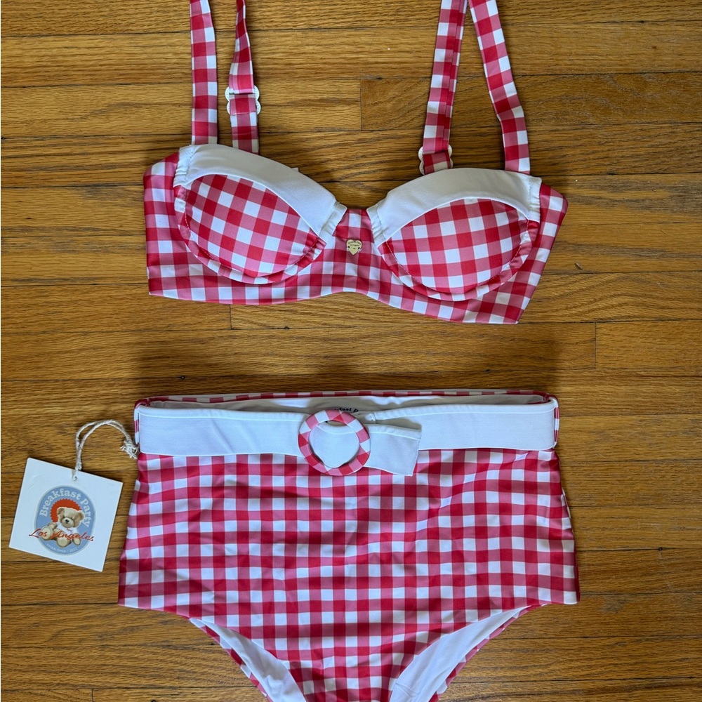 Red and White Checkered Bikini Set